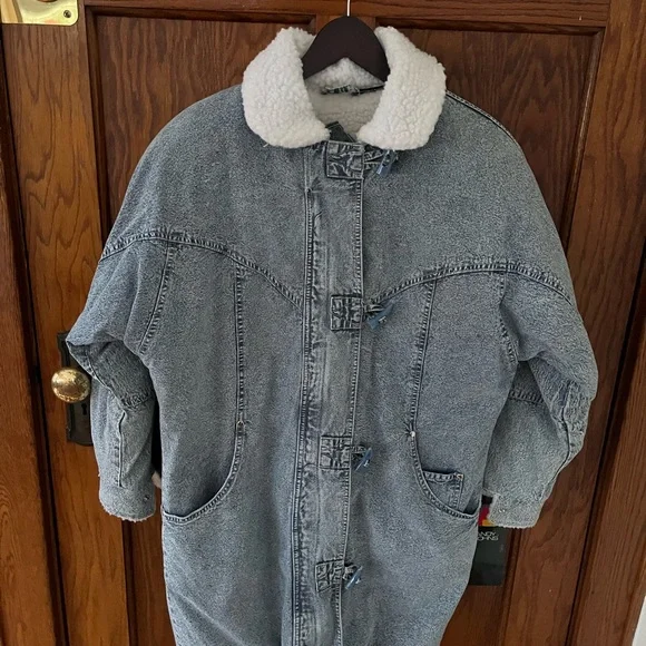 NWT Vintage Acid Wash Denim Jacket Fleece Lined Jean Anorak 80s Andy Johns - Picture 5 of 12